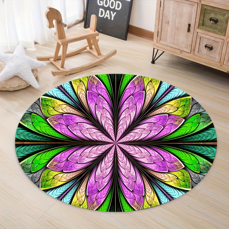 

Mandala Flower Round Rug Flannel Printed Carpet Boho Design Home Decor Cozy Soft Floor Mat Kids Room Indoor Use 60CM(23.6inch)