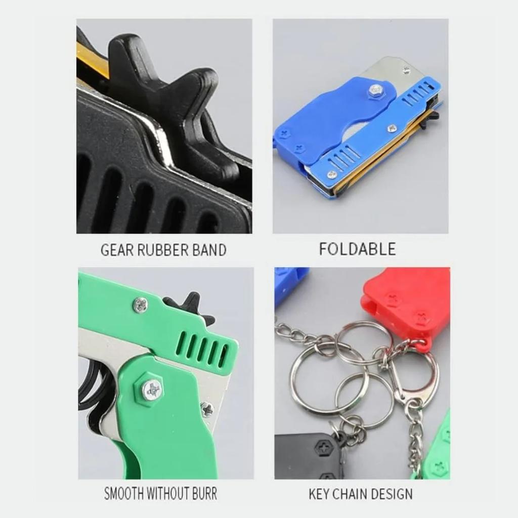 Kids Cool Mini Folding Rubber Launcher Toy with 60 Rubber Bands, Portable Toy for Outdoor Activities, Keychain Gift