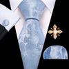 Pearl Brooch with Silk Tie for Men Vintage Floral Teal Necktie Hanky Cufflinks Gift Formal Set