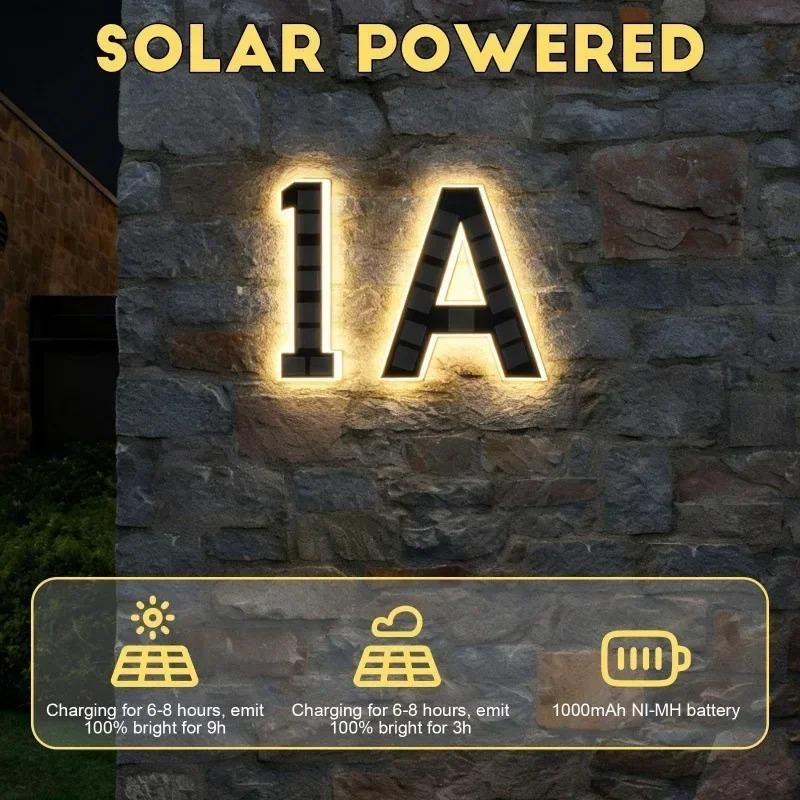 LED Solar House Number Light, Waterproof Light‑Sensor Address Plate for Home Entrance Yard Wall Fence Gate Outdoor Household Decoration