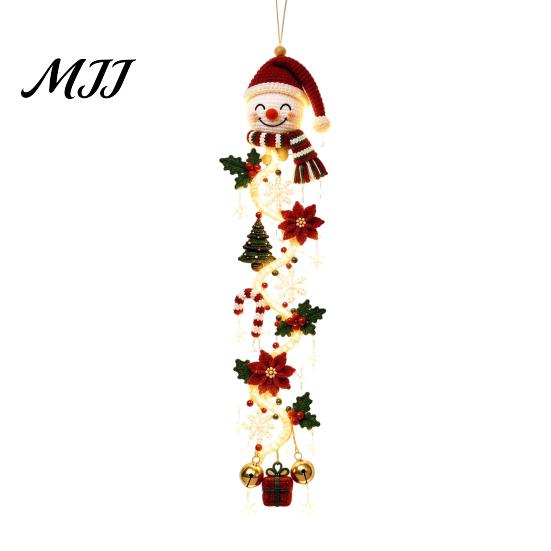 Warm Glowing Christmas Wall Decorations Door Hanger, Quilted Fabric Santa Snowman Tree Gingerbread Hanging Outdoor Porch Decoration for Holidays Light