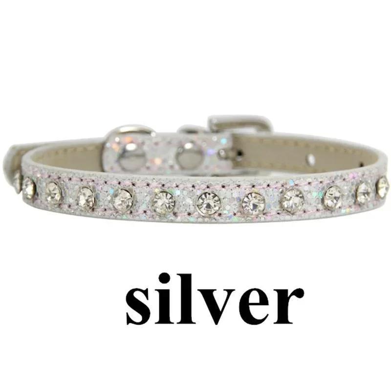 

Cute Bling Rhinestone Dog Collar Crystal Diamond Cat Collar Kitten Puppy Collars for Small Medium Pets M срібний