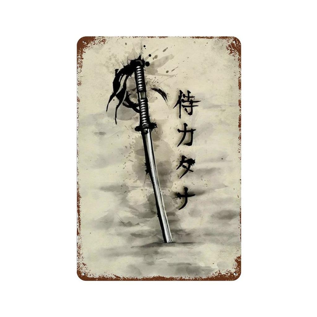Japonský samuraj kovové plechové cedule Nástěnné umění Postavy Plakáty Dekor Home Room Decorating Picture for Bar Living Room