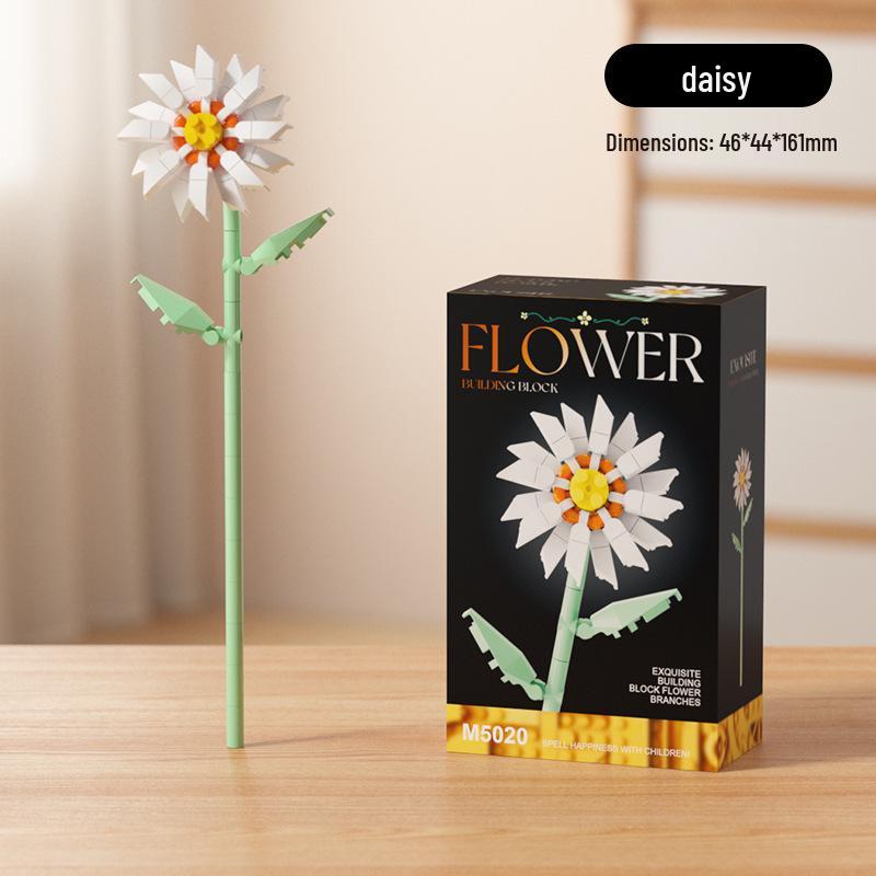 Dream Flower Box: Preserved Building Block Bouquet Set - Sunflower & Carnation. Ideal Toy for Children's Assembly.