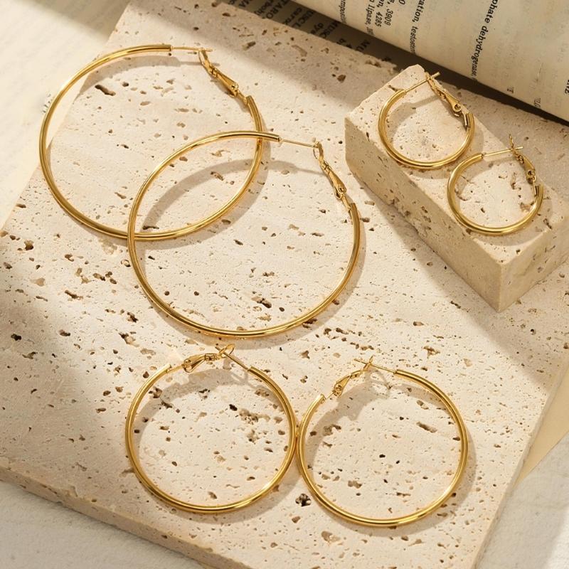 Stainless Steel Round Earrings Elegant Cartilage Huggie Hoop Earring Lightweight Geometric Ear Rings Women Accessories