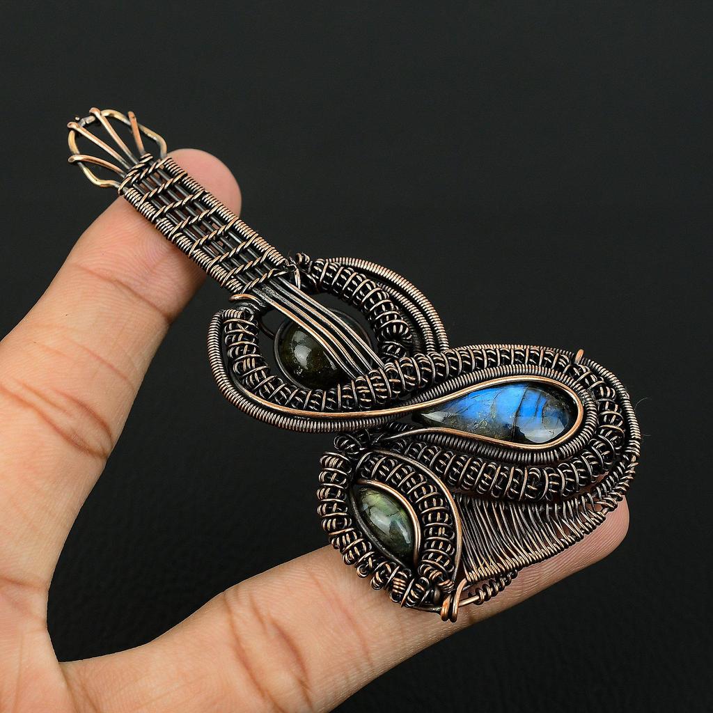 Labradorite Pendant, Handmade Gemstone 999 Copper Wire Wrapped Pendant Antique Jewelry, For Gift Silver Jewelry