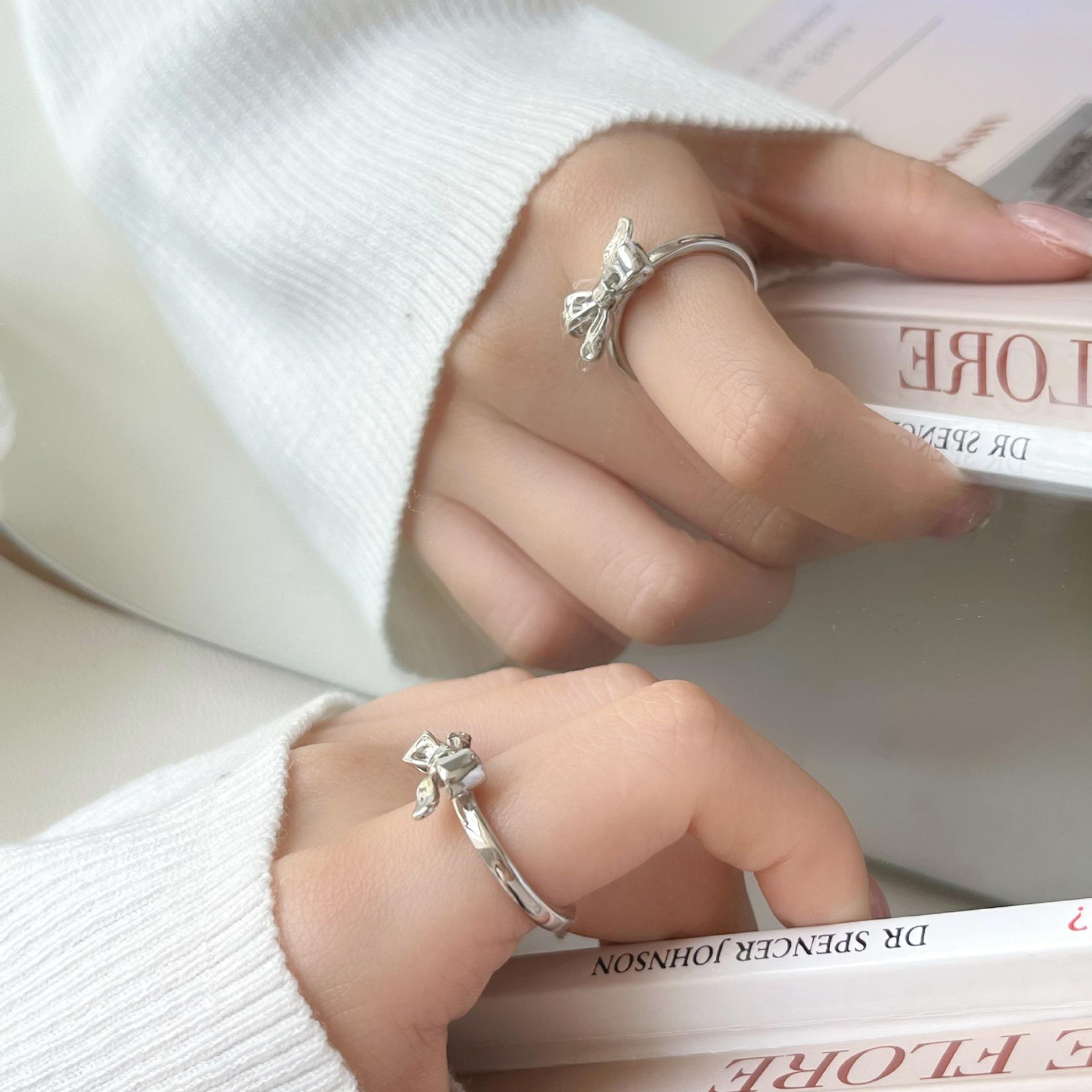 Sweet Heart Bow Adjustable Ring for Women - Girly & Elegant Jewelry Gift Adjustable Open