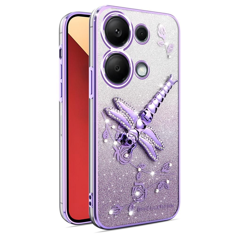 For Xiaomi Redmi Note 13 Pro 4G/Poco M6 Pro 4G Case Dragonfly Kickstand TPU Flowers Glitter Phone Cover