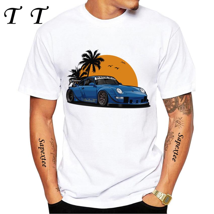 New Summer Men Short Sleeve Retro Turbo RWB 993 T-Shirt Hip Hop Casual Tops Vintage Harajuku Sport Car Fashion White Tees