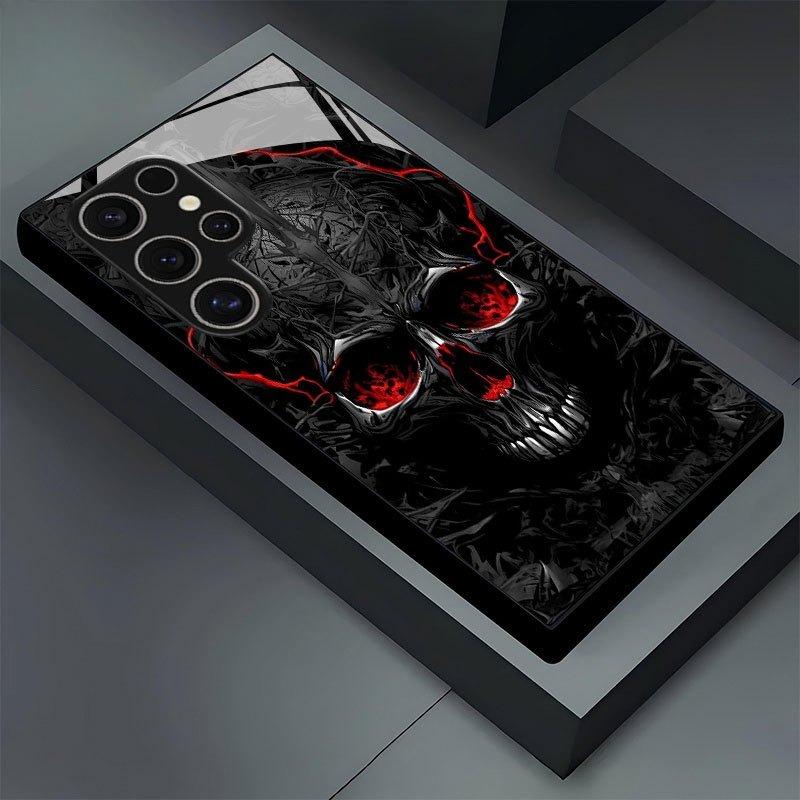 Dark Skull Art Pattern Glass Phone Case Suitable for Samsung Galaxy S26 S25 S24 S22 S21 S20 FE/Ultra/Plus Anti Drop Back Cover