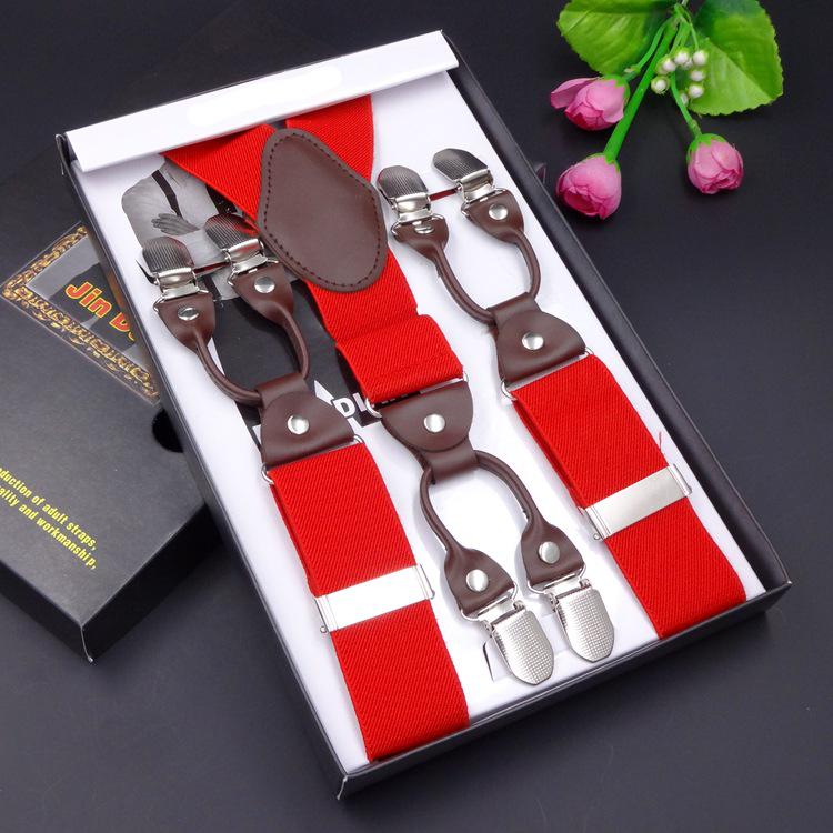 Men's Six-Clip Jacquard Wide Suspenders with Printed Webbing