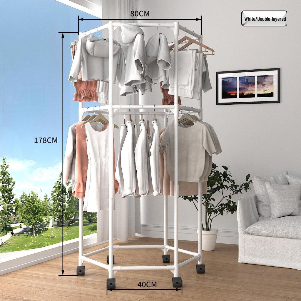 Freestanding Indoor Rolling Clothes and Coat Rack with Hanger and Drying Features