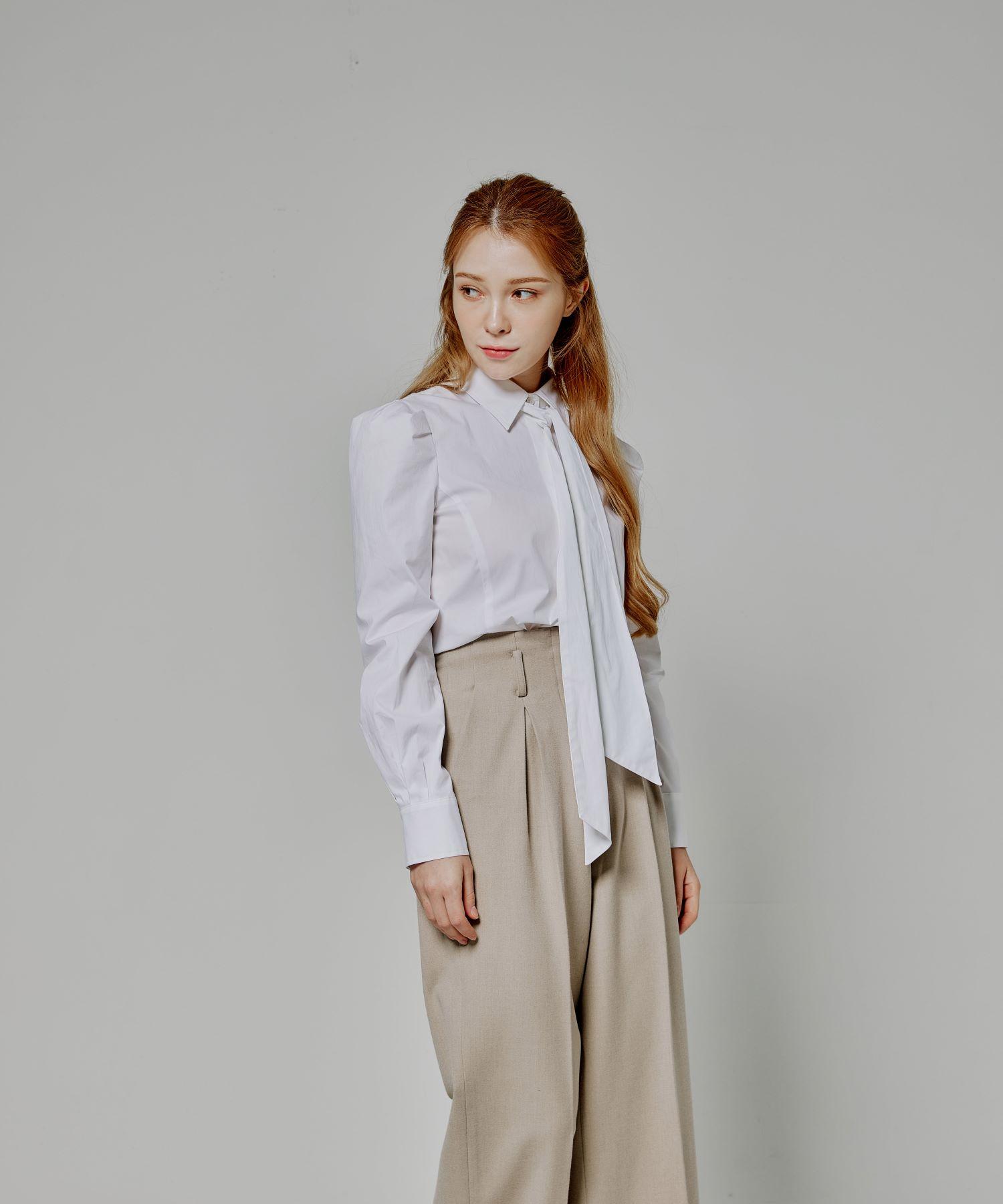 Belrma Cotton Slim Fit Tie Puff Blouse[Ivory] Ivory/1(S)