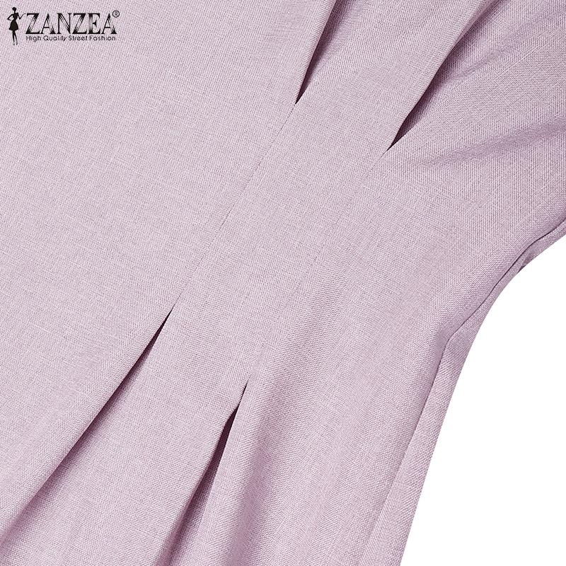 ZANZEA Women Casual Round Neck Solid Color Summer Short Sleeve Dress