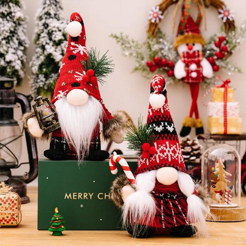 Christmas Gnome Plush Doll Knitted Hat Faceless Dwarf Doll Christmas Ornaments Handheld Crutch Xmas Mall Decorations Kids Gift