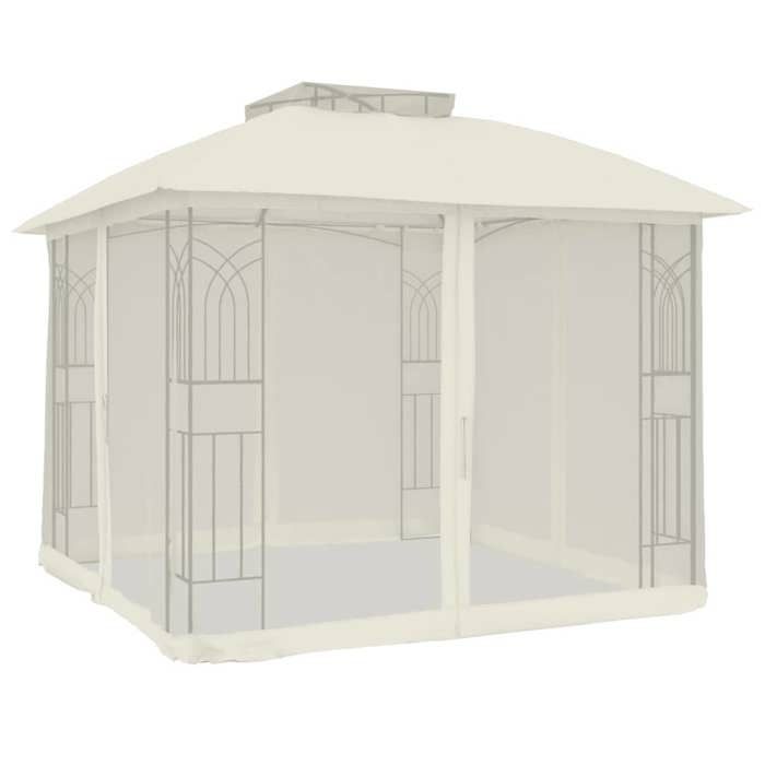 VidaXL Tonnelle double toit et parois en filet crème 2,94x2,94 m acier, tonnelle de jardin, tonnelle de patio, pavillon, 368454