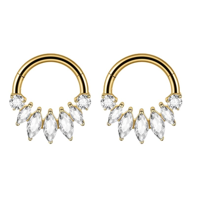 Pack of 2 Unique Geometric Shape Nose Rings Body Piercing Jewelry Seamless Design Metal Texture Polished Finish