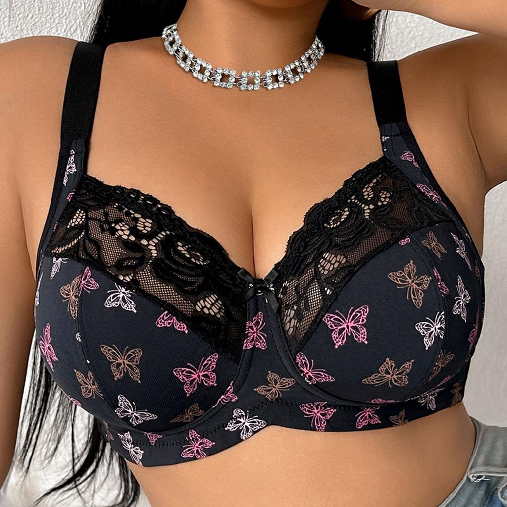 Plus‑Size Sexy Bra Printed Pure‑Desire Style Deep‑V Push‑Up Lingerie for Full Figure