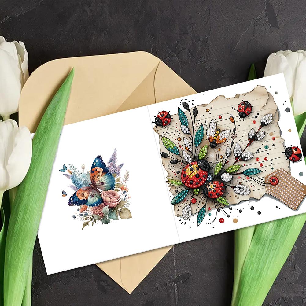 6pcs Diamond Painting Gift Card Handmade 5D Rhinestone Arts Greetings Birthday Card Arts Crafts for Birthday Blessing and Wishes