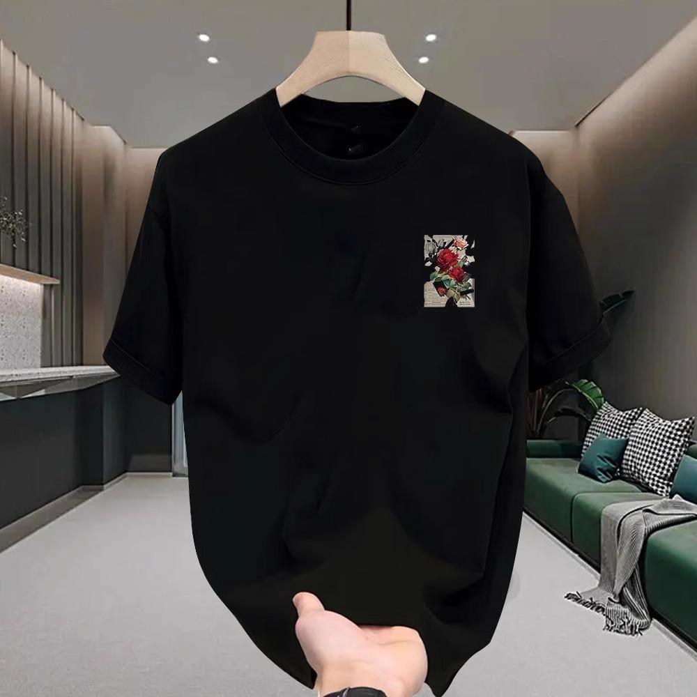 Cotton Short-Sleeved Creative Rose Rabbit Printed T-Shirt Men'S And Women'S Same Personalized Versatile Crew Neck Top