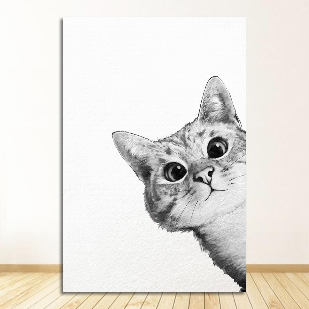 Canvas Poster and Print Nursery Decorative Picture Painting Nordic Baby Kid Bedroom Decoration Kawaii Funny Animal Cat Wall Art