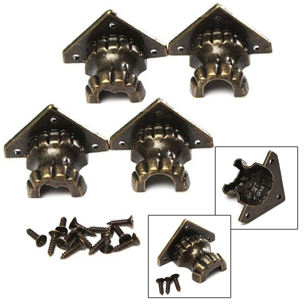 PCS Antique Wooden Box Cabinet Alloy Corner Protector Four Sided Foot Support