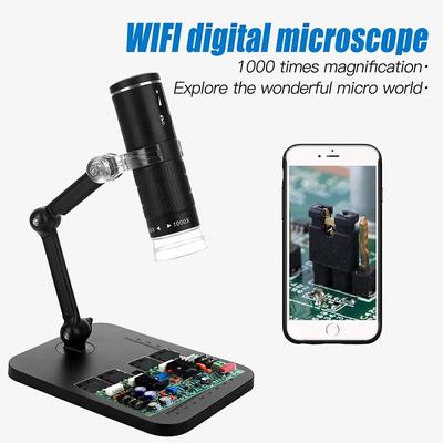 Microscópio digital hd 1000x, led, usb, wi-fi, câmera de microscópio para celular com suporte para smartphone, ferramentas de inspeção pcb