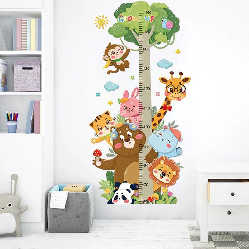 1PC Kindergarten Decoration Cartoon Growth Ruler Removable Height Ruler Nursery Decals Animal Waterproof Wall Stickers Kids Room