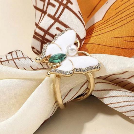 Rhinestone Butterfly Scarf Ring Women T-shirt Tie Clip Shawl Silk Scarves Ring