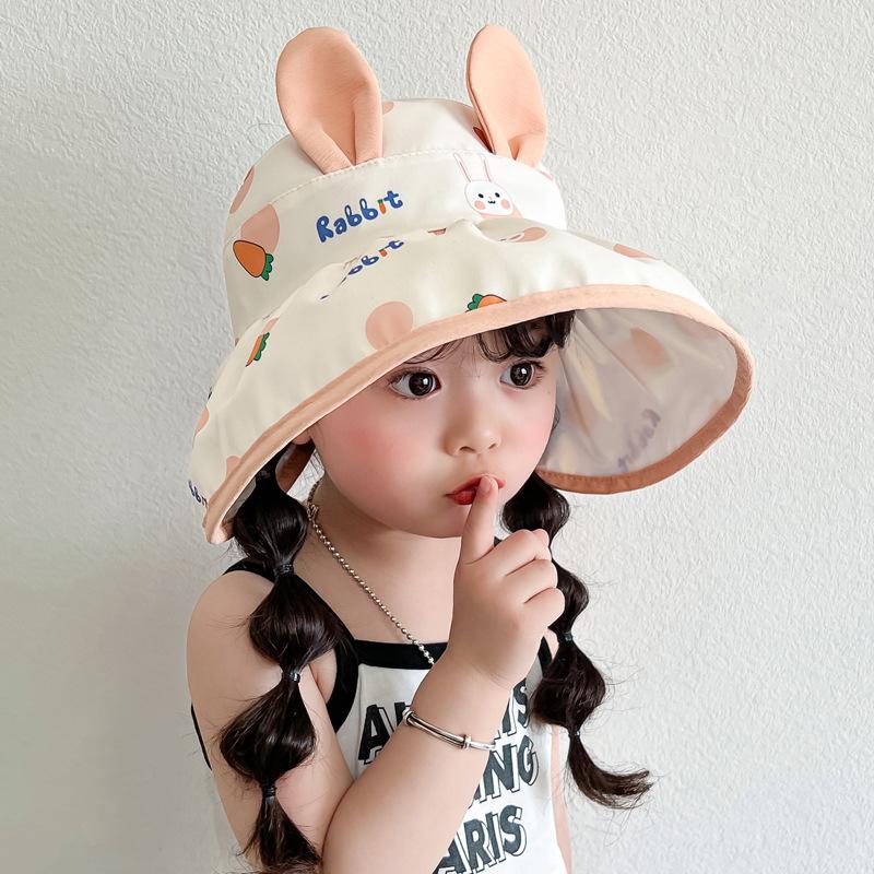 Children S Sun Hat Girl Summer Sun Protection Empty Top Shell Hat Cute Rabbit Hat Big Brim Sun Hat Outdoor One size fits all оранжевый