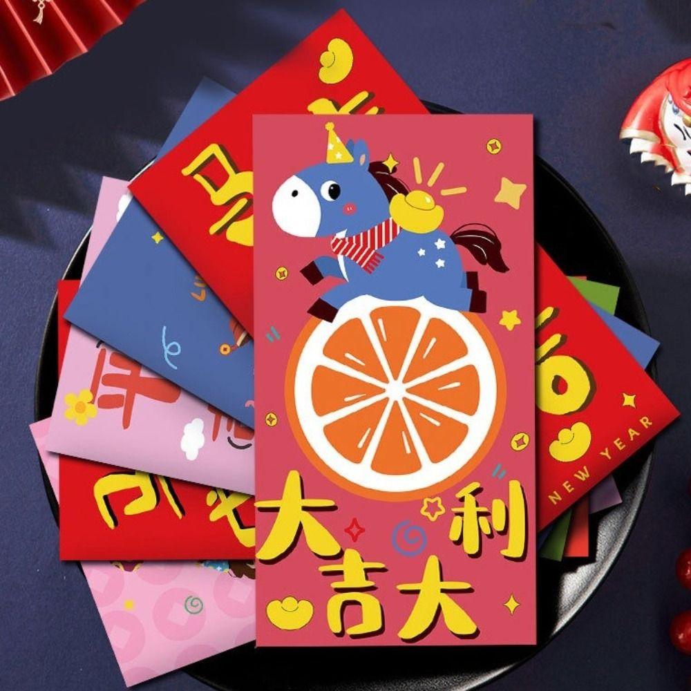 Carton Horse Year Red Envelope Chinese Style Paper Lucky Red Pockets Traditional Spring Festival Envelope New Year Decoration