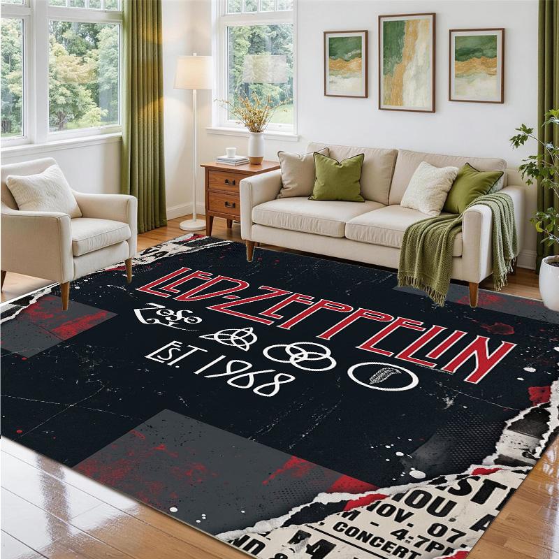 Led Zeppelin Design Crystal Velvet Rug Soft Decorative Mat for Bedroom Entrance
