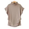 Plus Size Women's Solid Batwing Sleeve T-Shirt - Half-High Collar, Loose Fit, Polyester-Cotton Blend, Short-Sleeve
