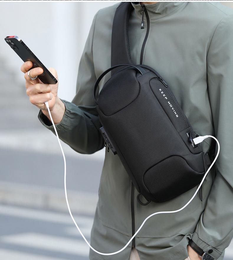 Borsa a tracolla impermeabile antifurto da uomo - Estiva ricaricabile, logo stampabile, alla moda, comoda borsa da petto per sport e strada.