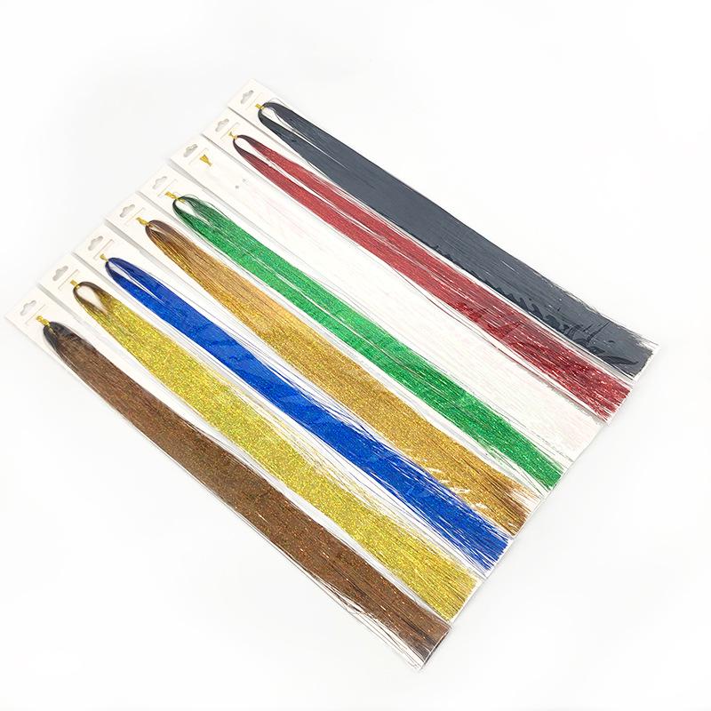 Gold Thread Laser Silk Wig & Seven-Color Hair Extensions with Tinsel Glitter Braiding Strips - 120cm