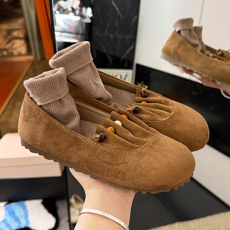 

Модные плиссированные туфли-балетки с бисером, мягкая обувь для женщин, осень 2025, новинка, удобные лоферы с мелким вырезом, повседневные модные кроссовки из замши, zapatillas 40 верблюд