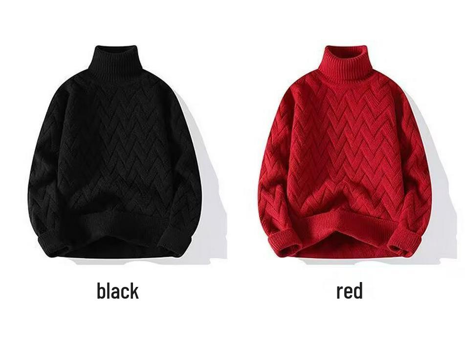 2024 Men's High Neck Diamond Pattern Knit Sweater - Winter Thickened Solid Color Pullover