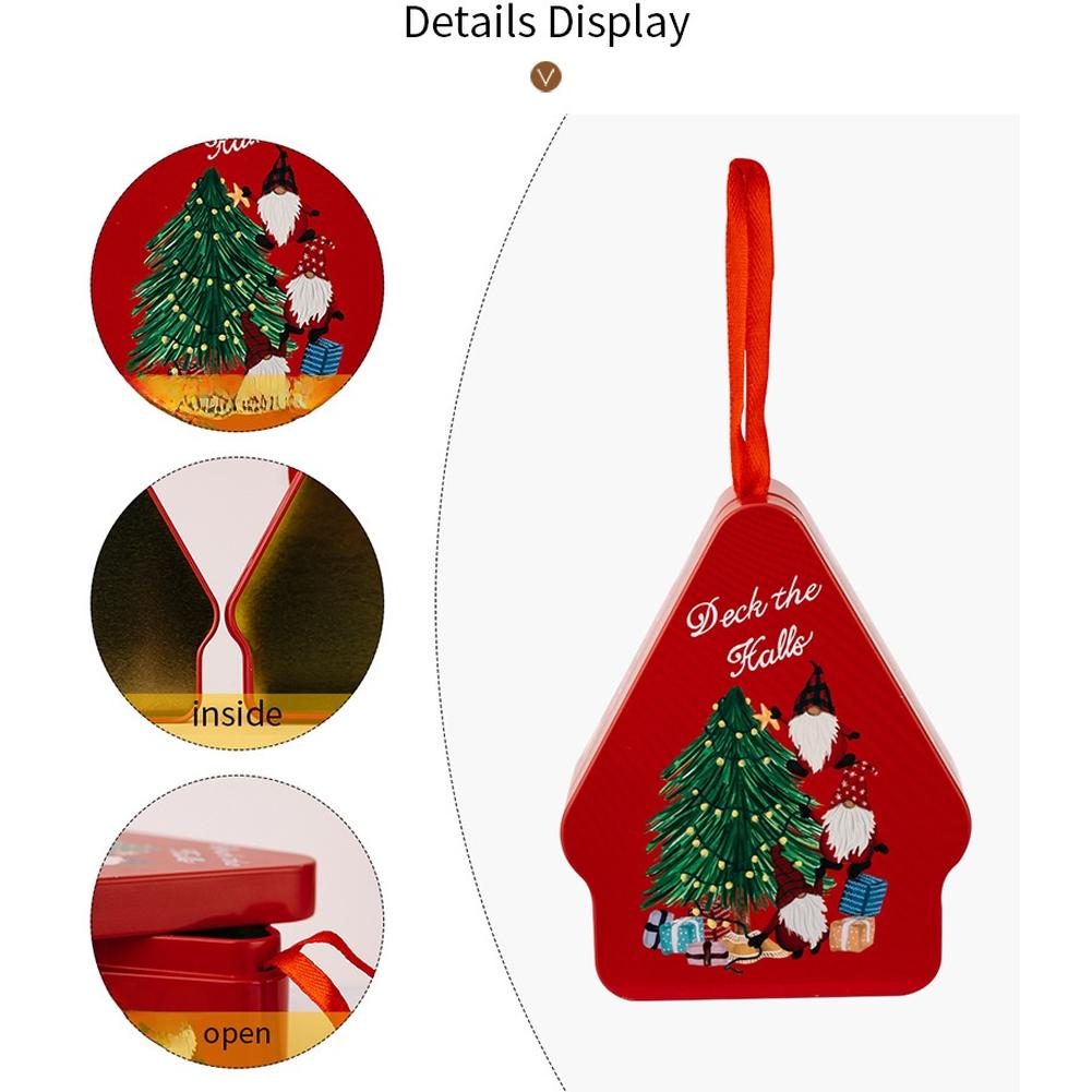 Tinplate Present Box with Handle and Polygon Design Featuring Festive Cartoon Print for Christmas Storage and Decor Use