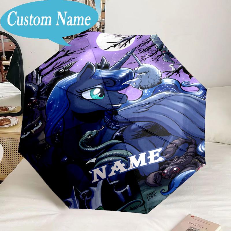 Custom Name Rainbow Pony Umbrella, 8-Rib Folding Umbrella, Lightweight Portable Design for Lovers, Friends, Perfect Gift for Birthdays