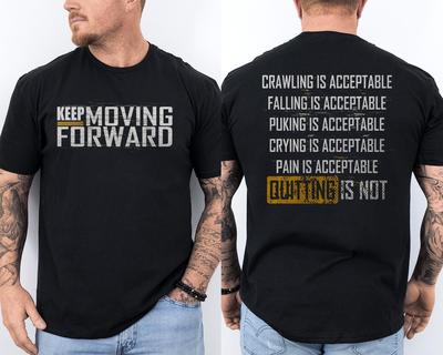 Fitnessstudio Bleib in Bewegung Bewusstsein für psychische Gesundheit Vorder- und Rückseite T-Shirt