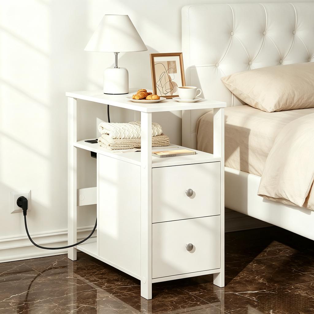 Narrow Sofa Table, Side Table with Socket, Side Table (1 Pcs Side Table)