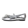 -Silberne Ballerinas eckige Spitze Schleife flache Schuhe Damen Sommer Wortriemen Mary Jane Schuhe