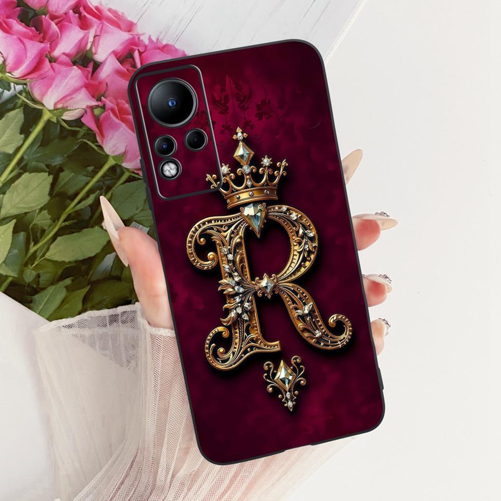 For Infinix Note 11 X663B Cover For Infinix Note 12 X663 Case Silicone Luxury Crown A-Z Letters 2D Flat Pattern Soft Phone Case