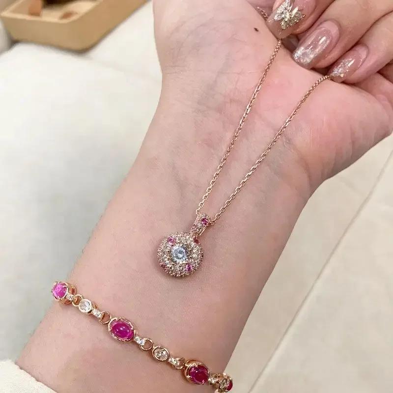 Exquisite Gorgeous Round Ring High quality dazzling Gypsophila Pink Zircon Zircon sets Necklace Wedding Engagement Zircon