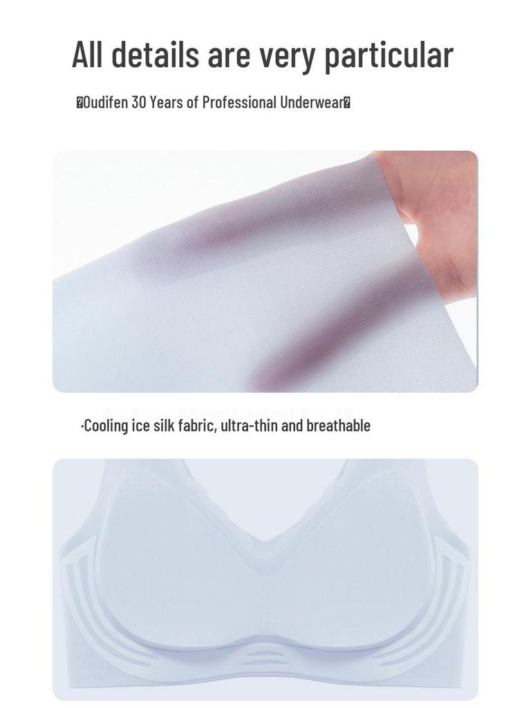 Women's Seamless Ice Silk Bra - Small Bust Support, U-Back Design, Thin Straps, Wireless, Summer Cooling.