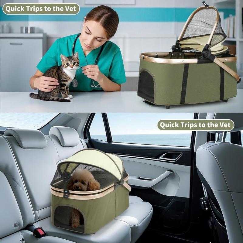 Double Pet Stroller For Dogs Cats Foldable Travel Carriage Detachable Carriers Safety Belts 4 Lockable Wheels Heavy Duty Load