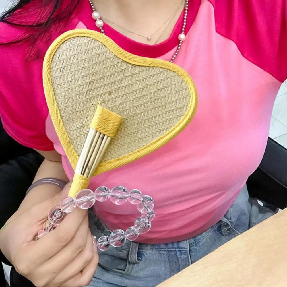 Lightweight Weaving Hand Fan with Colorful Edging Cooling Fan Natural Handmade Raffia Fans  Summer