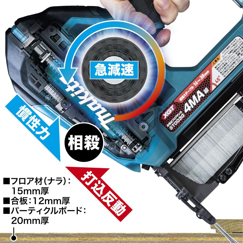 Makita Cordless Floor Stapler 40Vmax and charger sold ST003GZ (Battery separately)