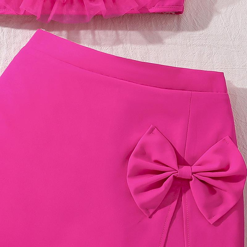 Girls' European & American 3D Flower Spaghetti Strap Top and Irregular Shorts - 2025 Summer Style Set