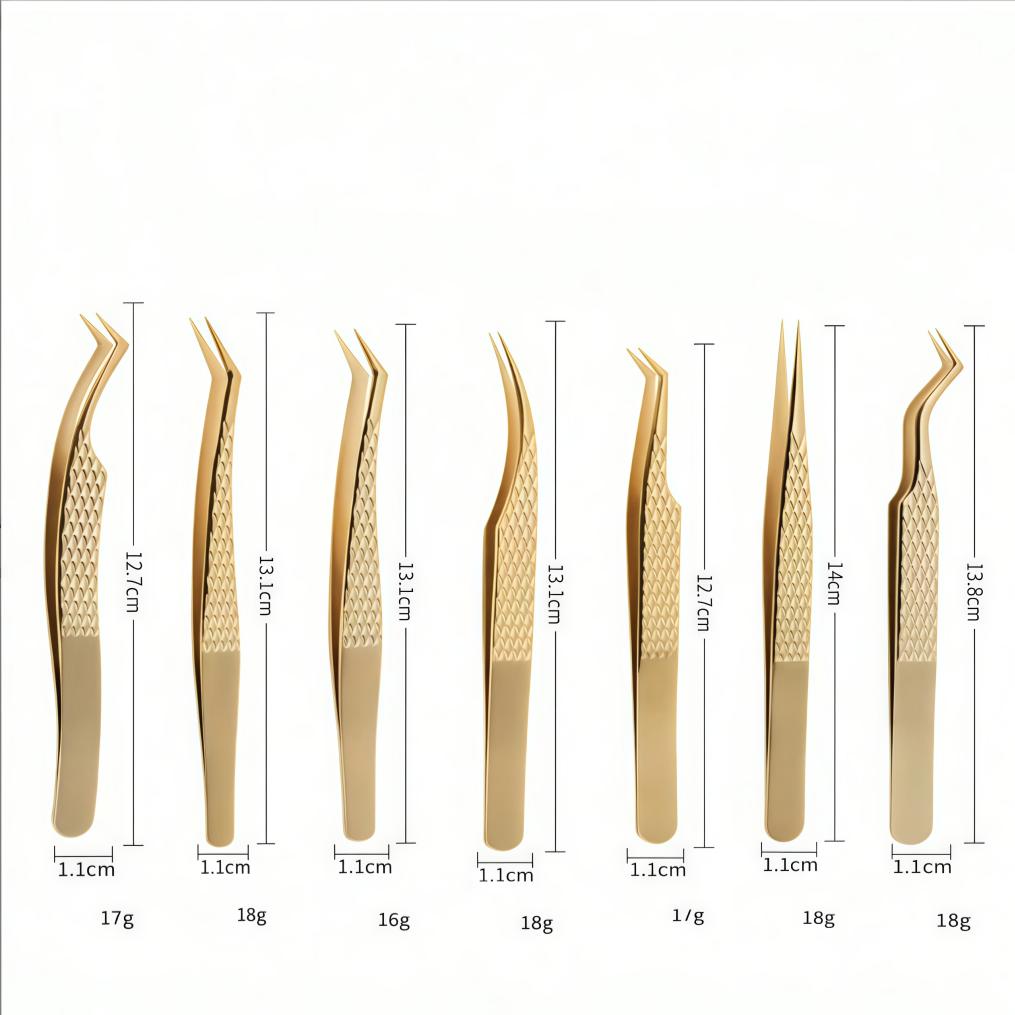 Golden High Precision Net Pattern Eyelash Extension Tweezers, Professional Beauty Lash Feather Clip, Durable False Eyelash Graft